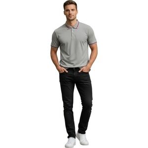 AG Adriano Goldschmied Green Label NEW Light Grey Green Polo Red Trim Mens M